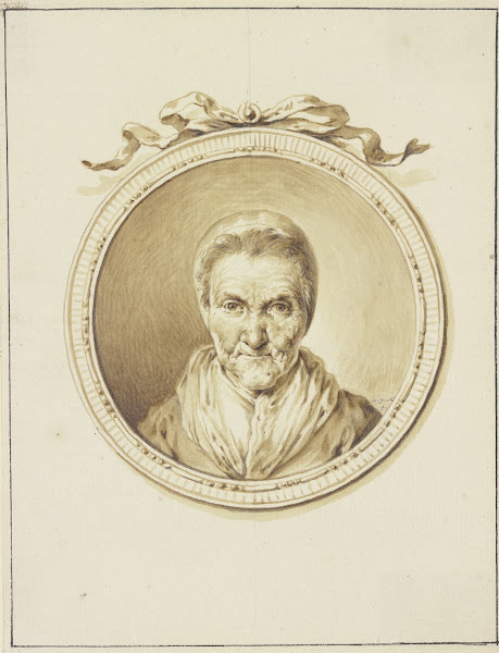 Bildnis einer alten Frau en face in einem Medaillon mit Schmuckband 1773