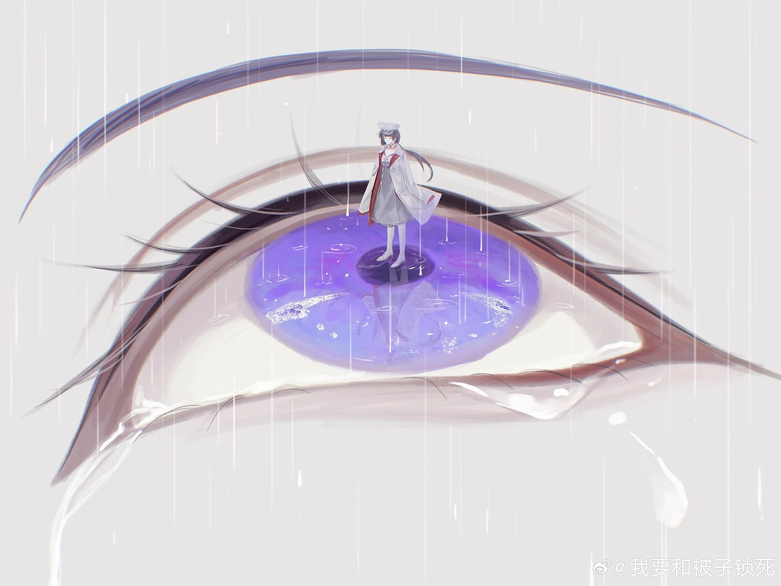 Girl Inside a Crying Eye - Anime Illustration 5K Wallpaper (6000x4500)