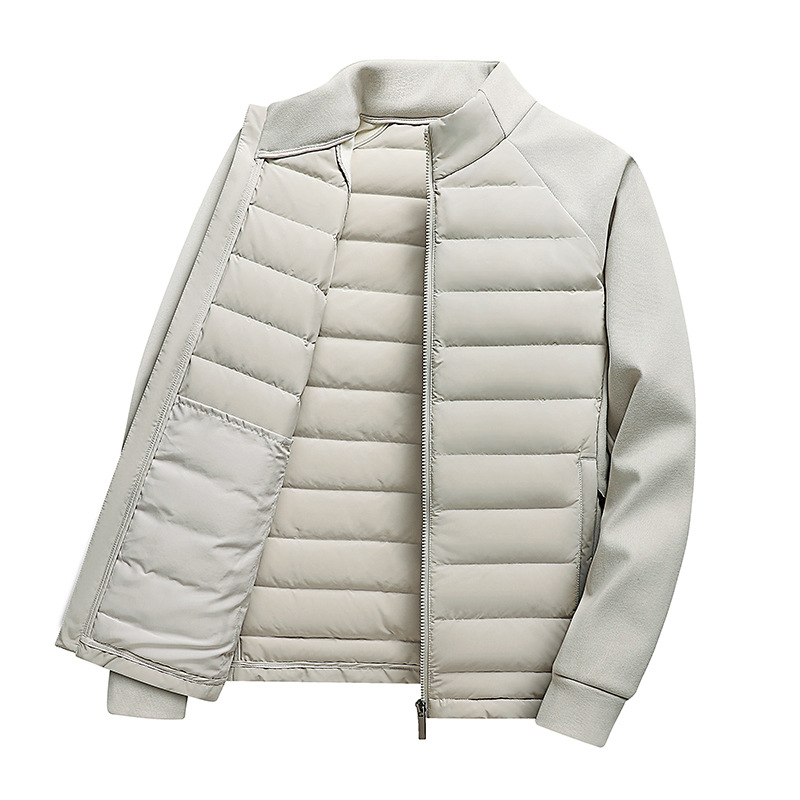 Men's down jacket with knitted details and stand-up collar