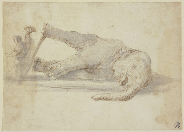 Toter Elefant und zwei Figuren 1655