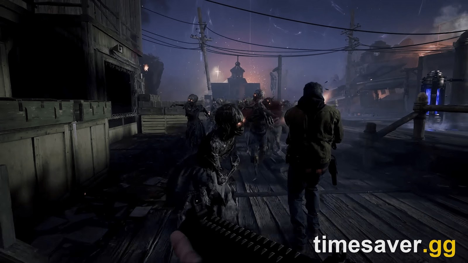 Black Ops 7 Zombies round-based gameplay — holding off a horde at night