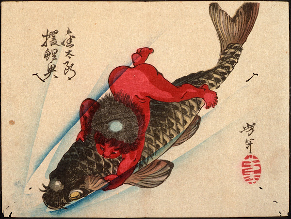 Kintarō Captures the Carp 1881