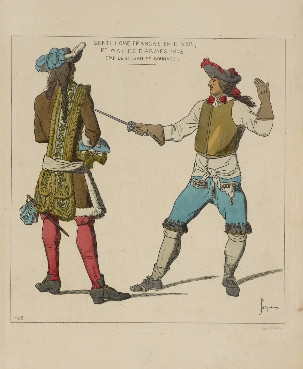 Gentilhome Francais en hiver et maitre darmes 1678 Daprès de St Jean et Bonnart
