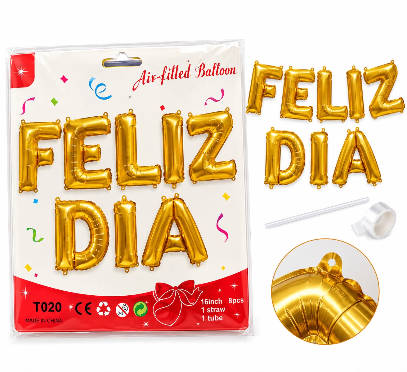 Globo metalizado 'Feliz Día' dorado