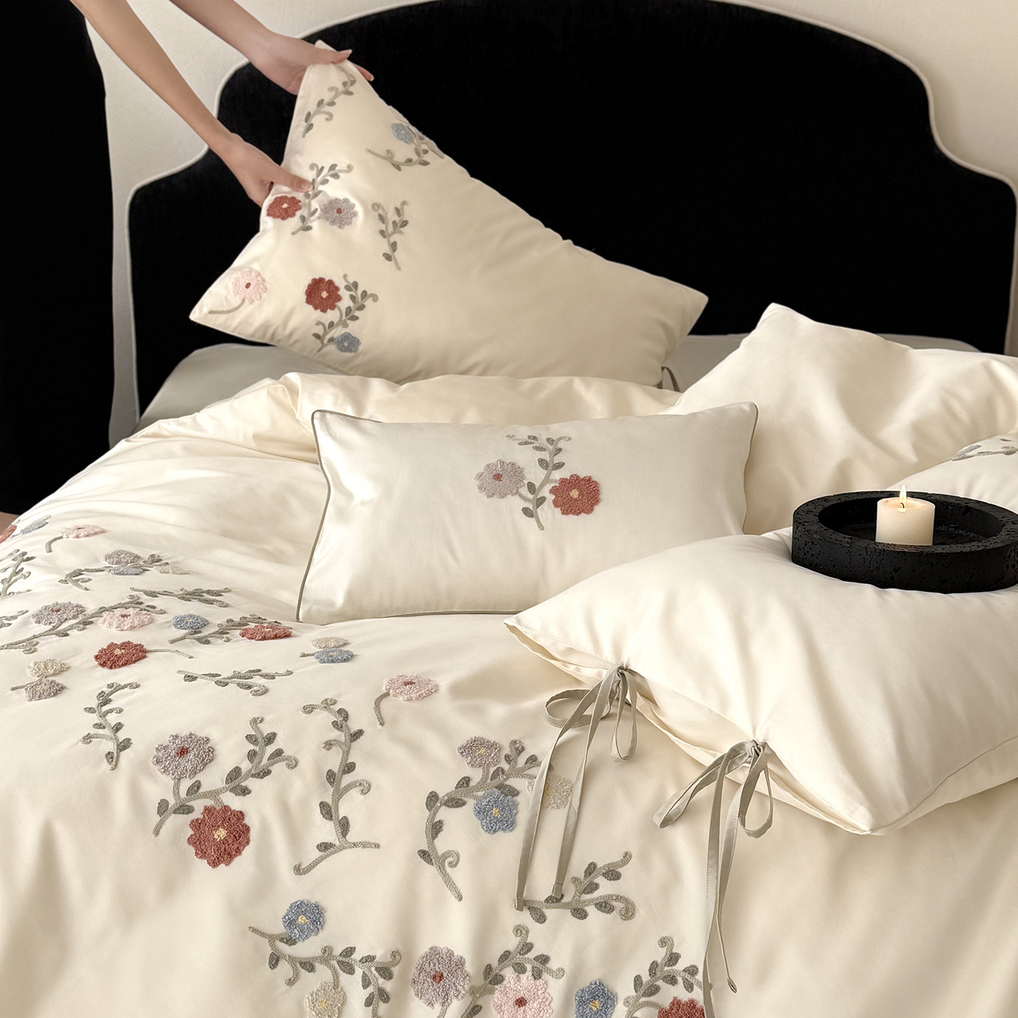 Luxury Bedding Set, 100s Long Staple Cotton, Embroidered, 4-Piece