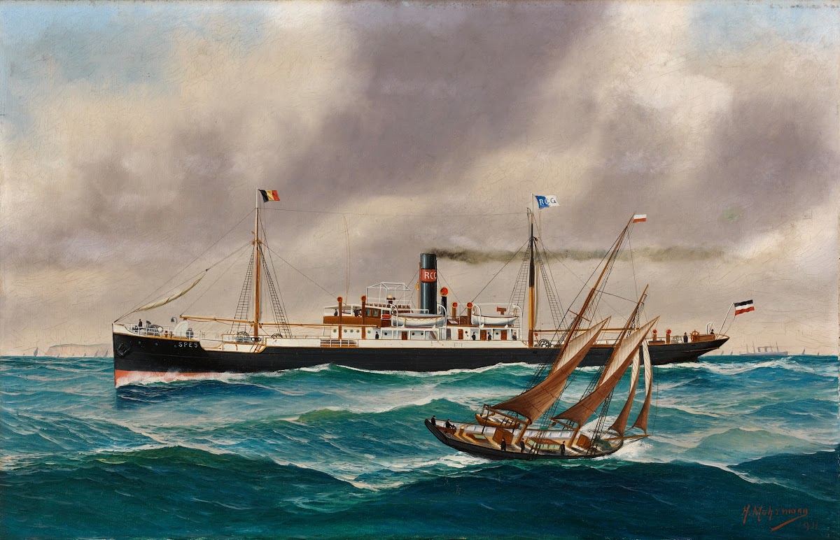 Stoomschip met hulpzeilen Spes 1911