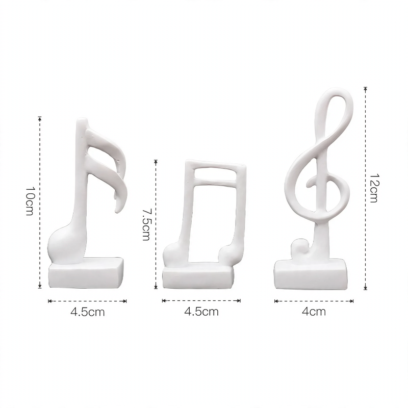 Three music note figures, resin, modern