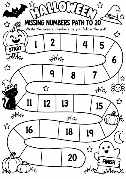 Halloween Missing Numbers Path to 20