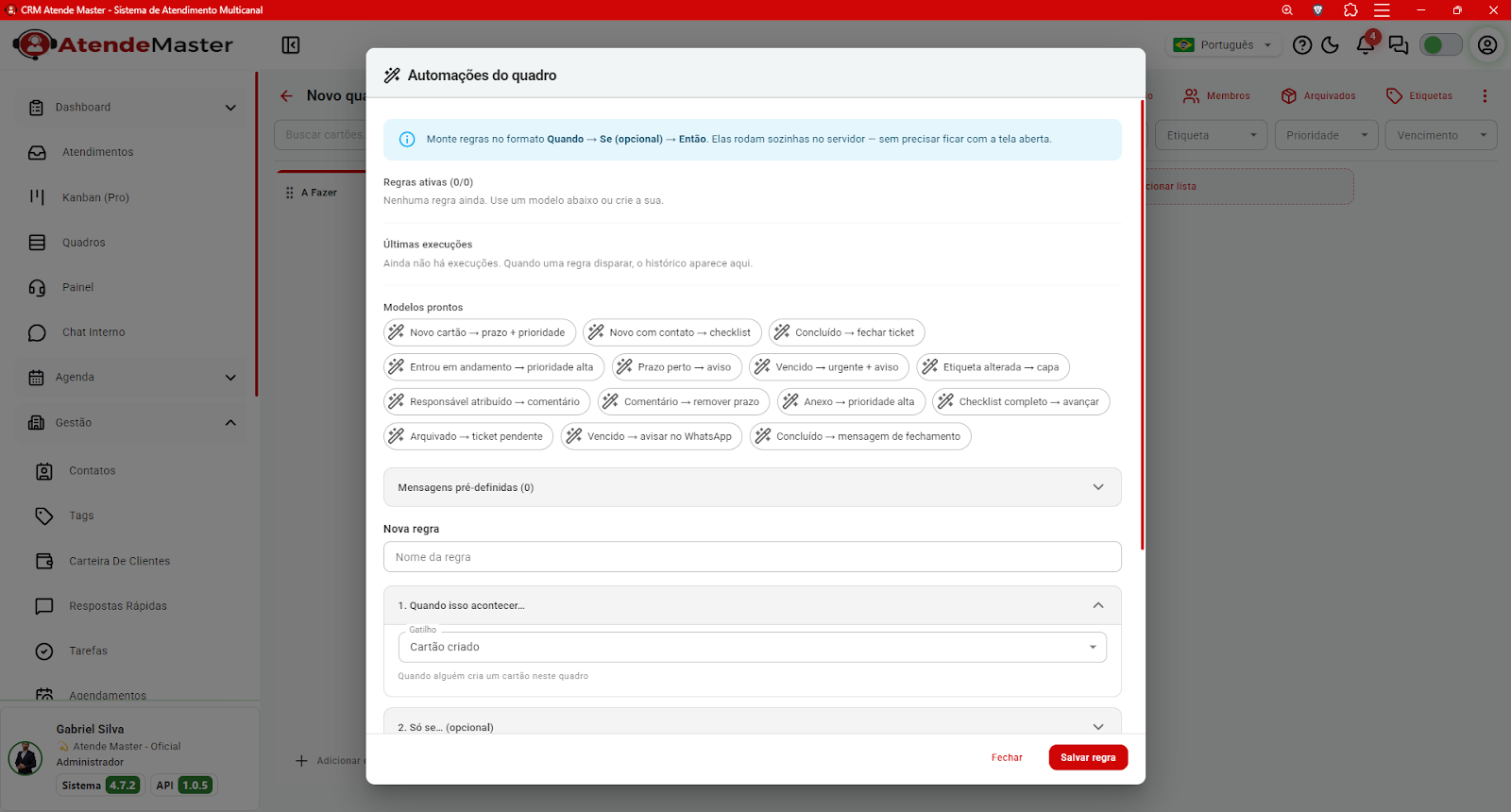 Dashboard Principal e Métricas em Tempo Real