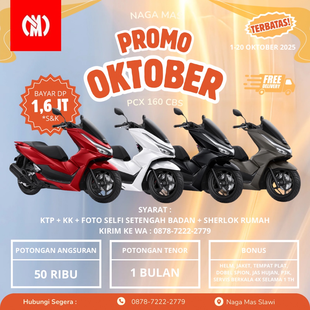 BROSUR PROMO MOTOR HONDA PCX 160 BULAN OKTOBER 2025 AREA SLAWI TEGAL BREBES BUMIAYU
