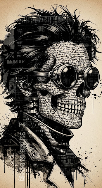 Mixed Media Grunge Portrait of a Skull Face Character with Goggles - Free mobile Wallpaper