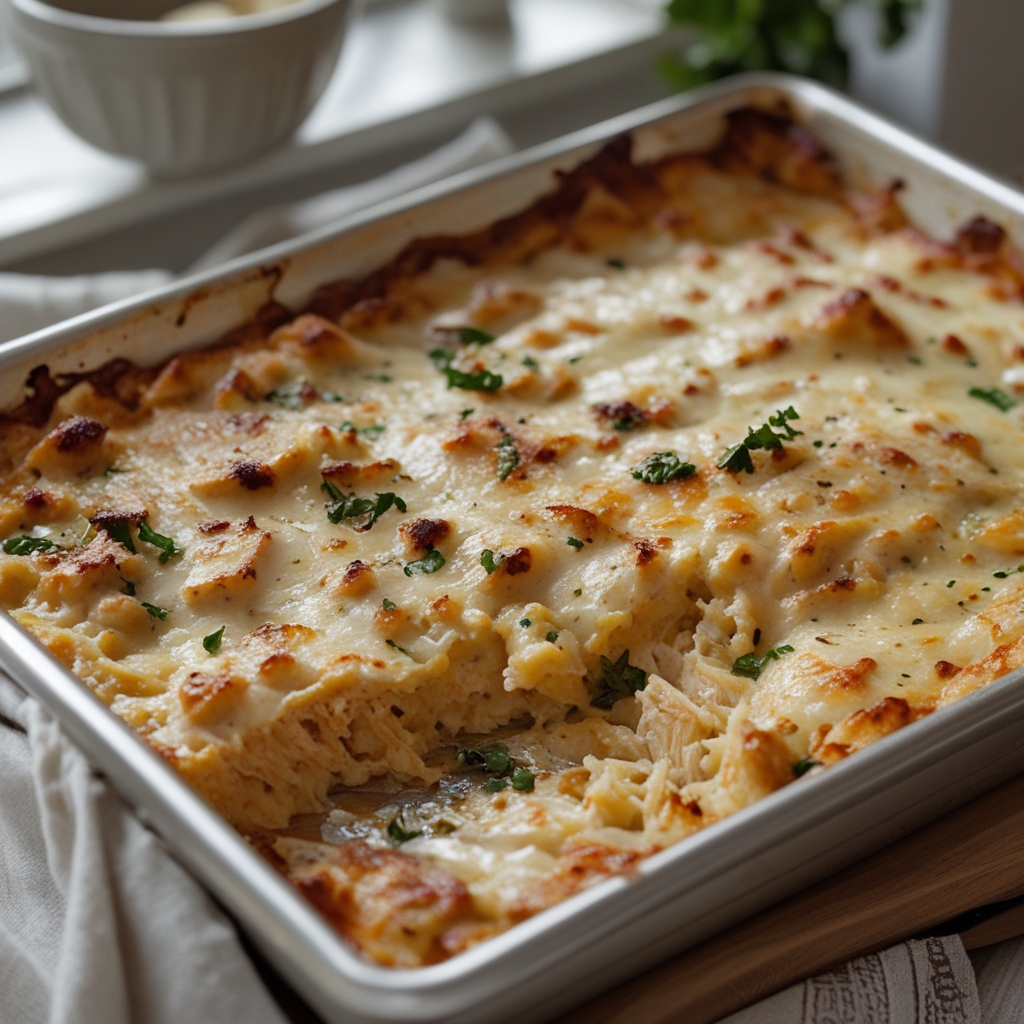 High-Protein Chicken Alfredo Bake for Easy Low-Carb Meal Prep with Creamy, Cheesy Goodness