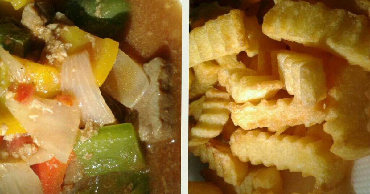 Bò lúc lắc + khoai tây chiên