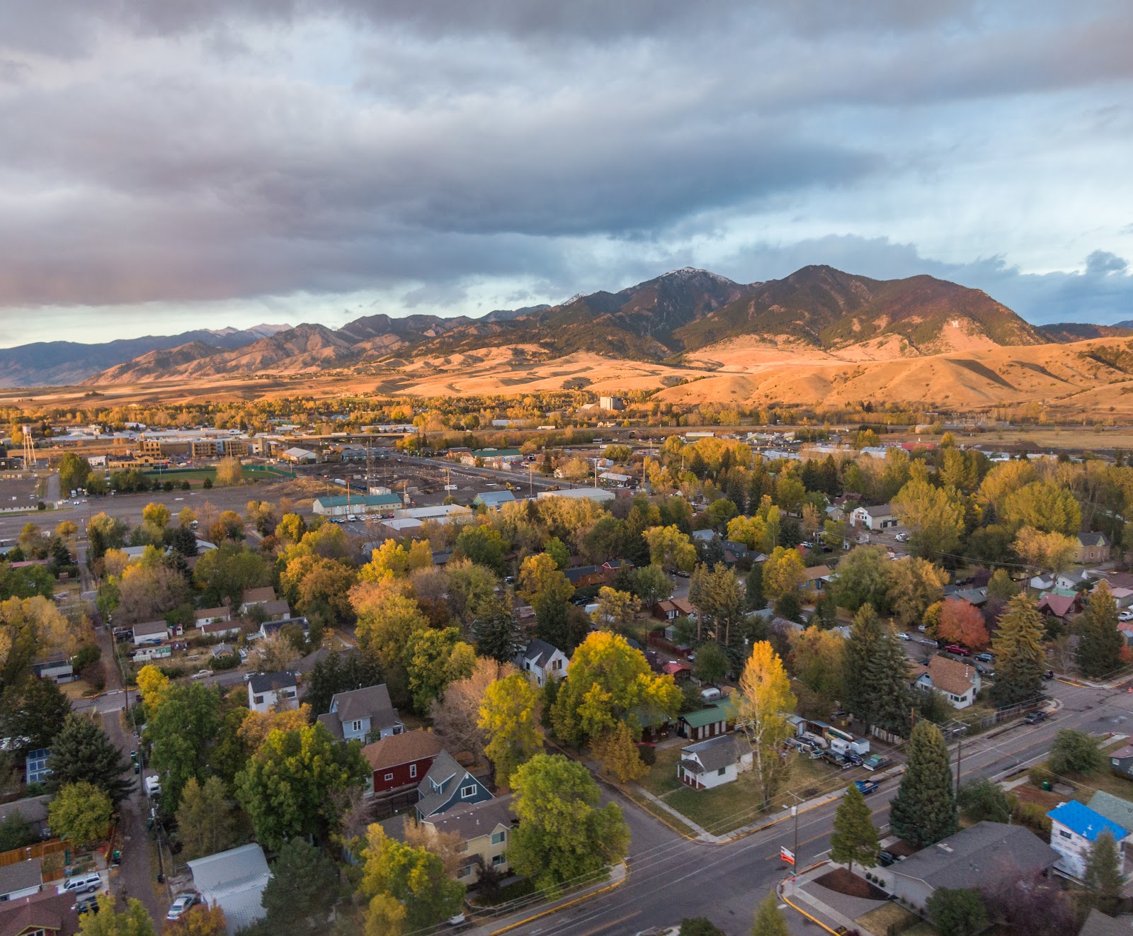 Aerial view of Bozeman, Montana in spring