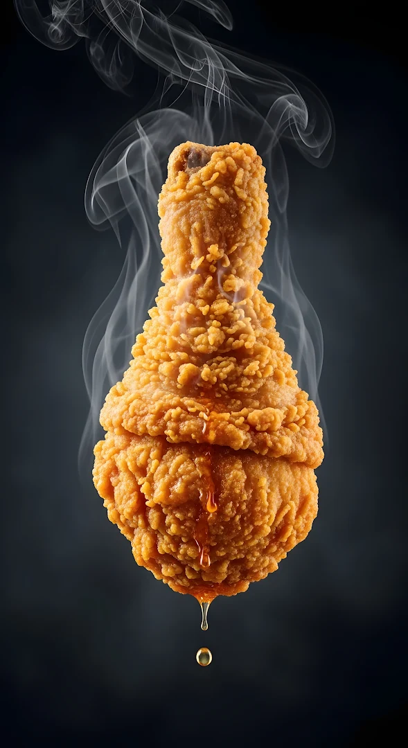 Steaming Golden Fried Chicken Drumstick Dark Background