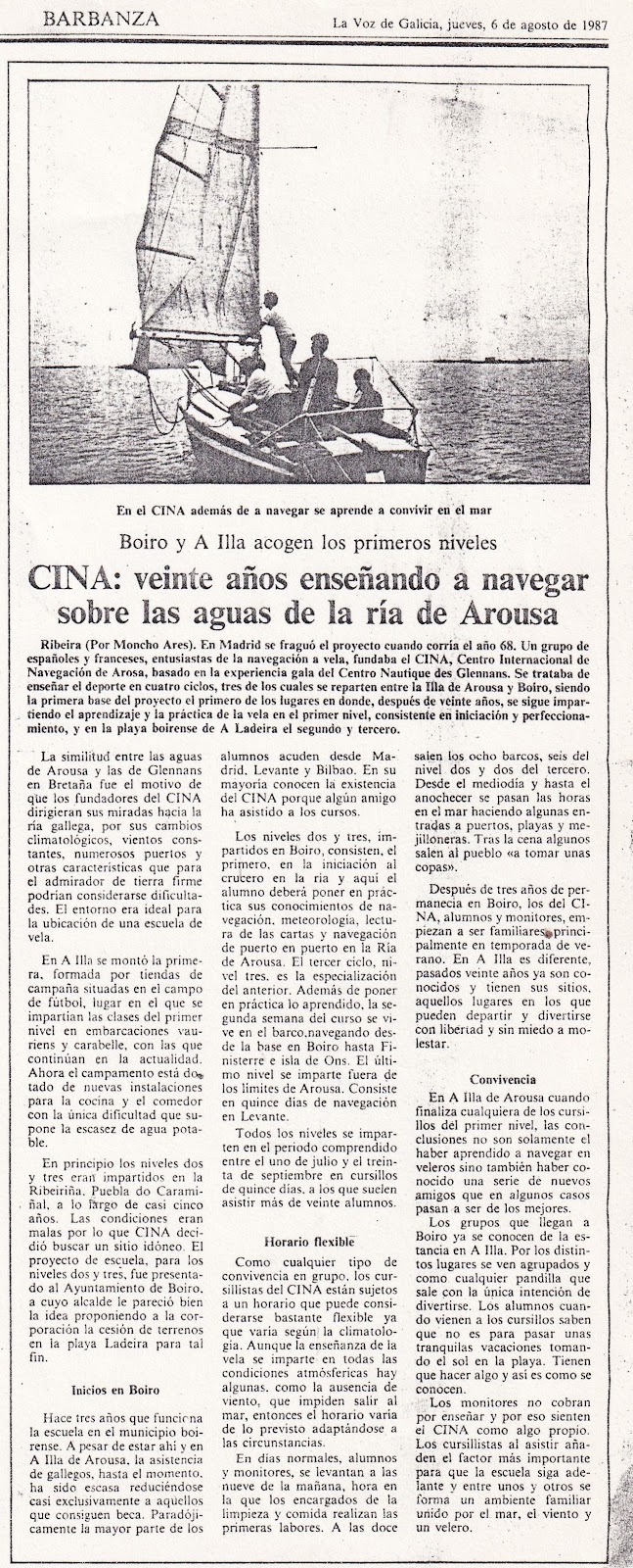 CINA: veinte años enseñando a navegar sobre las aguas de la ría de Arousa
