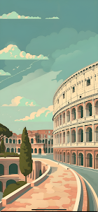 Roman Colosseum Vintage Travel Illustration Art