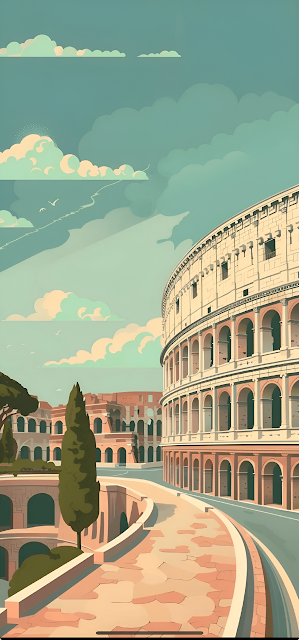Roman Colosseum Vintage Travel Illustration Art - Free mobile Wallpaper