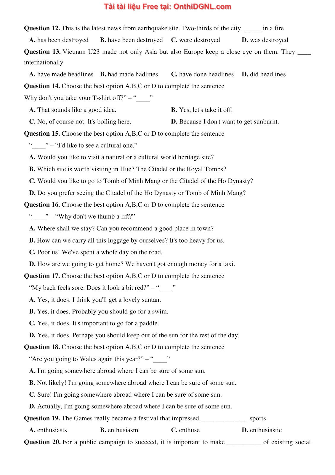 660 bài tập môn Tiếng Anh - Ôn thi ĐGNL ĐHBK Hà Nội Phần 6