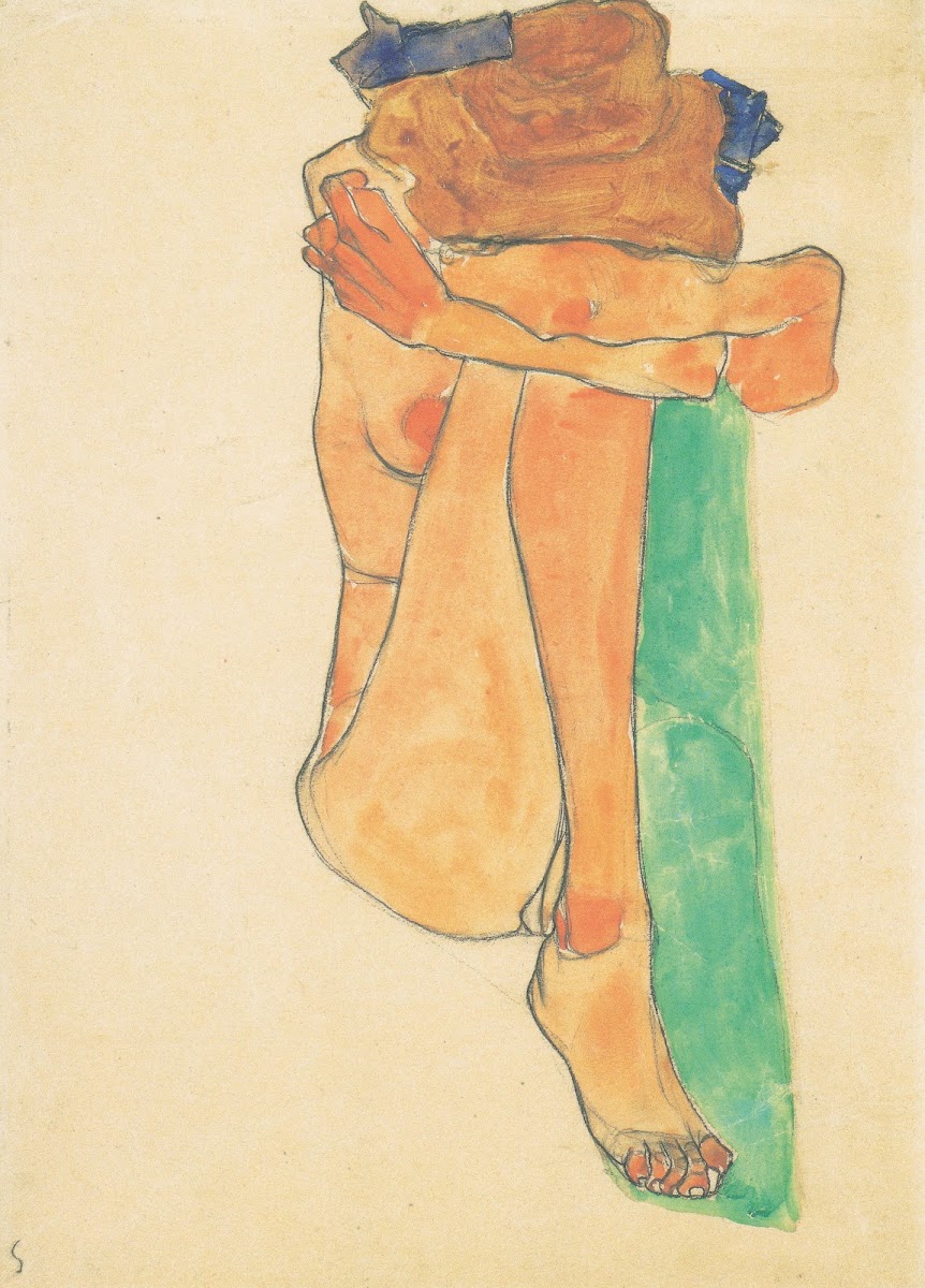 Weiblicher Akt mit grünem Polster 1910