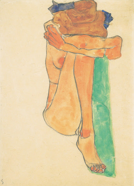 Weiblicher Akt mit grünem Polster 1910