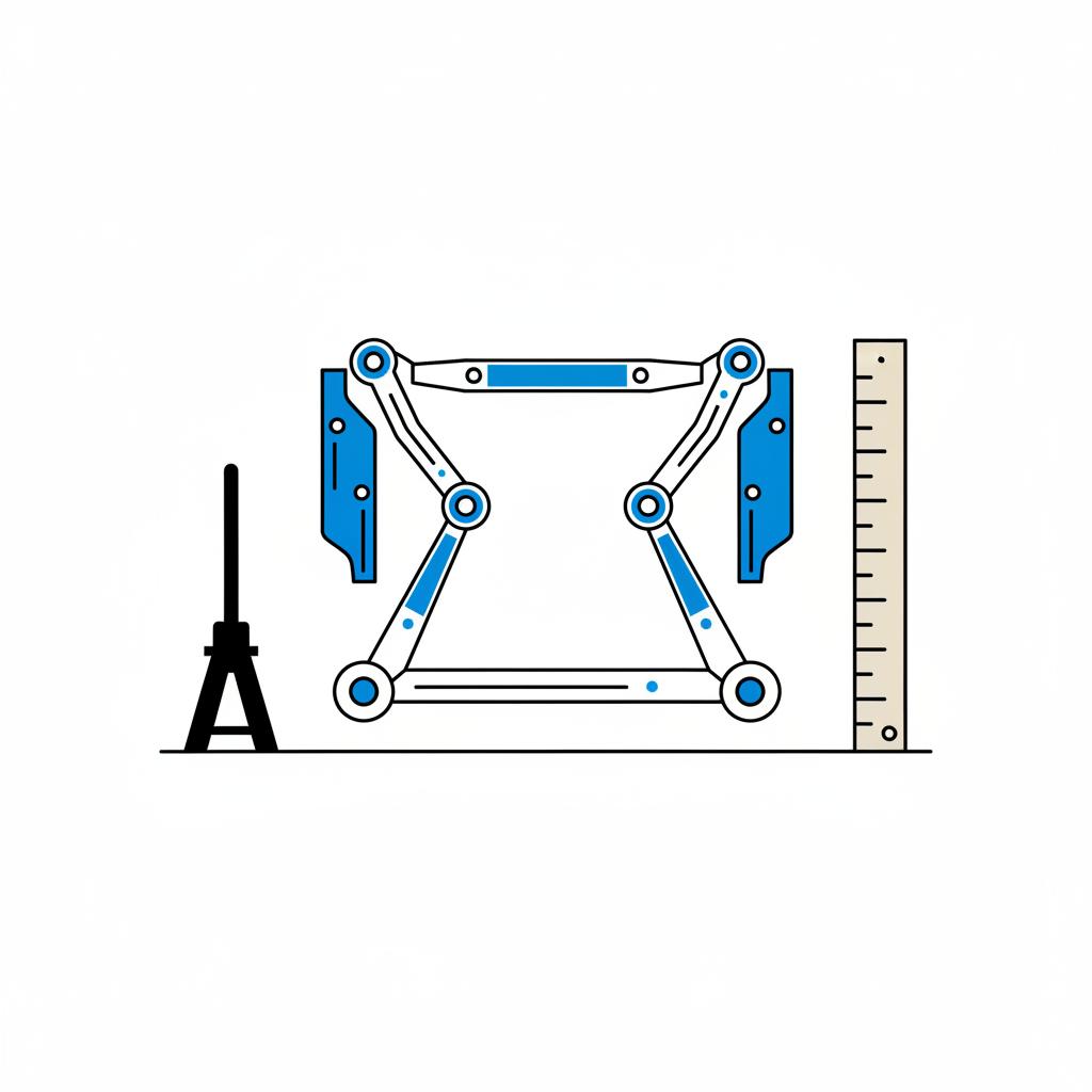 Minimalist vector underbody inspection of a miata for sale showing corrosion free control arms and rocker panels with inspection scale and car jack on white background