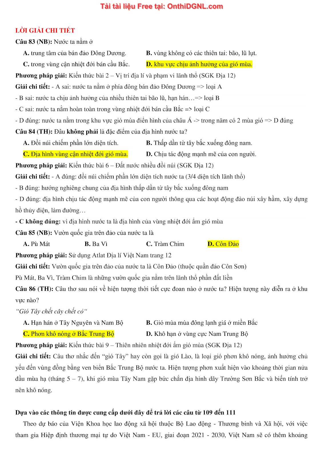 250 bài tập môn Địa Lý - Ôn thi ĐGNL ĐHQG TP HCM Phần 17