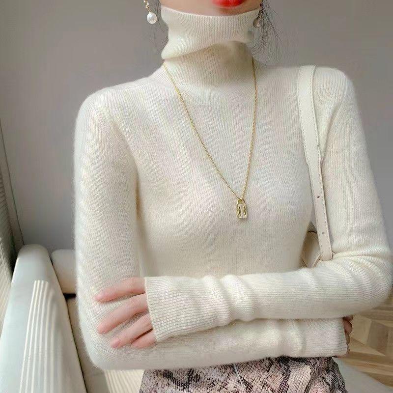 Damen-Strickpullover mit hohem Kragen, körpernah