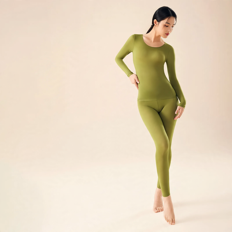 Elastic Thermal Underwear Set with Crew Neck
