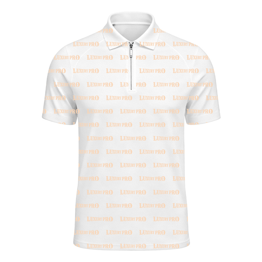 AOP Raglan Sleeve Zip Polo Shirt with Turn Down Collar