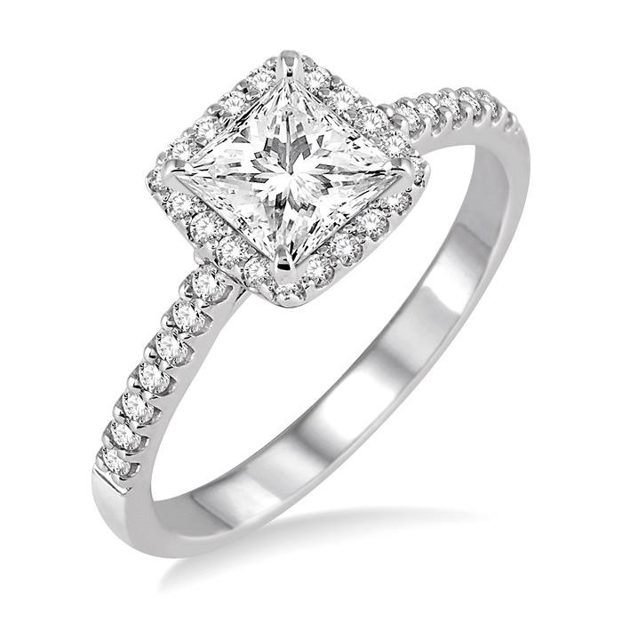 Princess Shape Semi-Mount Halo Diamond Engagement Ring