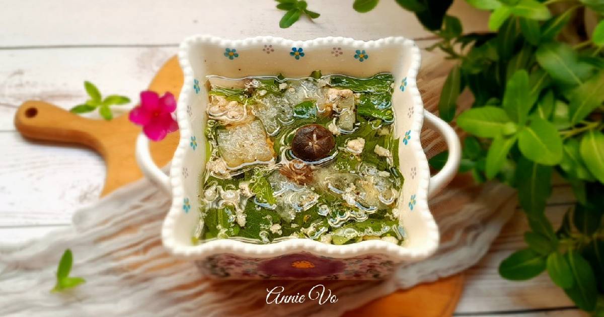 Canh cải rổ nấu nấm thịt xay
