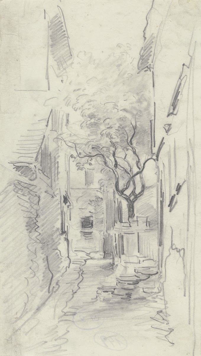 Dorfstraße mit Zaun und Baum