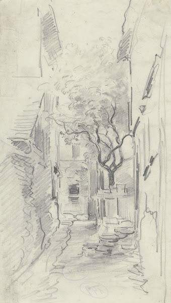Dorfstraße mit Zaun und Baum