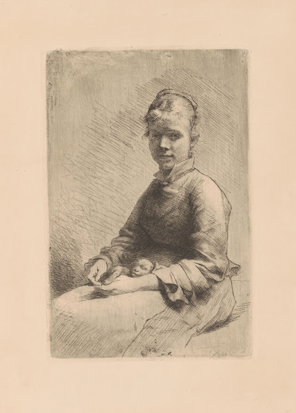 Portrait of a young woman with a dog on her lap 1877