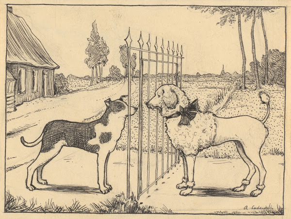 Honden Tilo en Poedel bij een hek