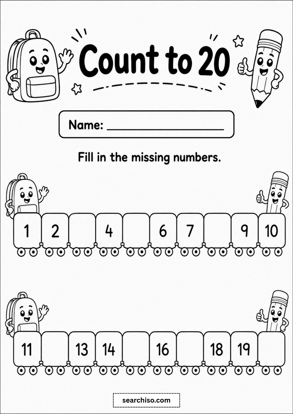 Count to 20 Missing Numbers Worksheet