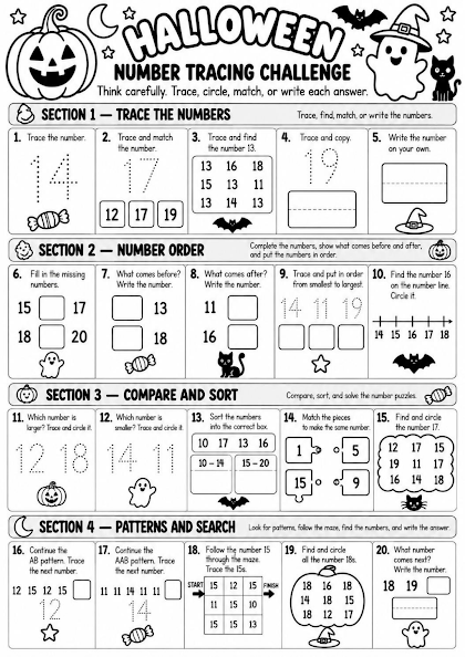 Halloween Number Tracing Challenge