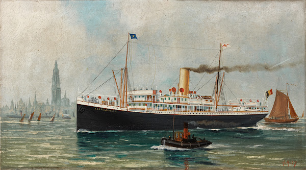 Het stoomschip Leopoldville voor de Antwerpse rede 1907
