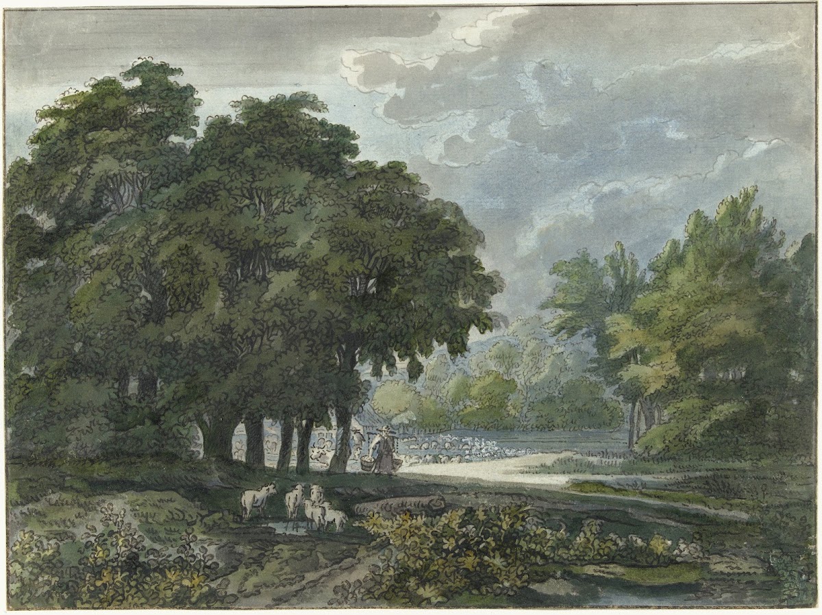 Herders met kudde in bosrijk landschap 1706   1759