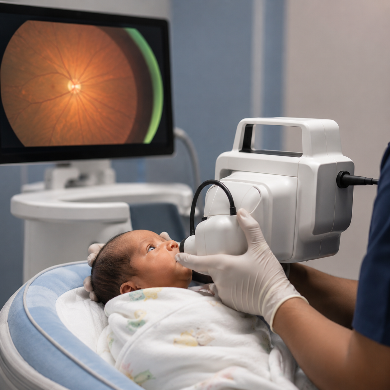 Wide-field retinal imaging of a premature baby’s eye (illustrative)