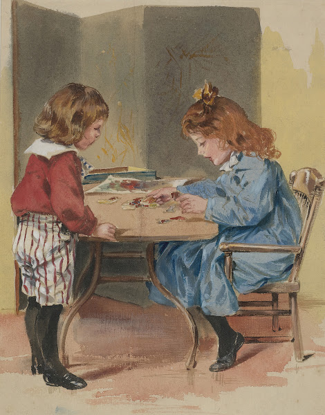Two children playing with a puzzle