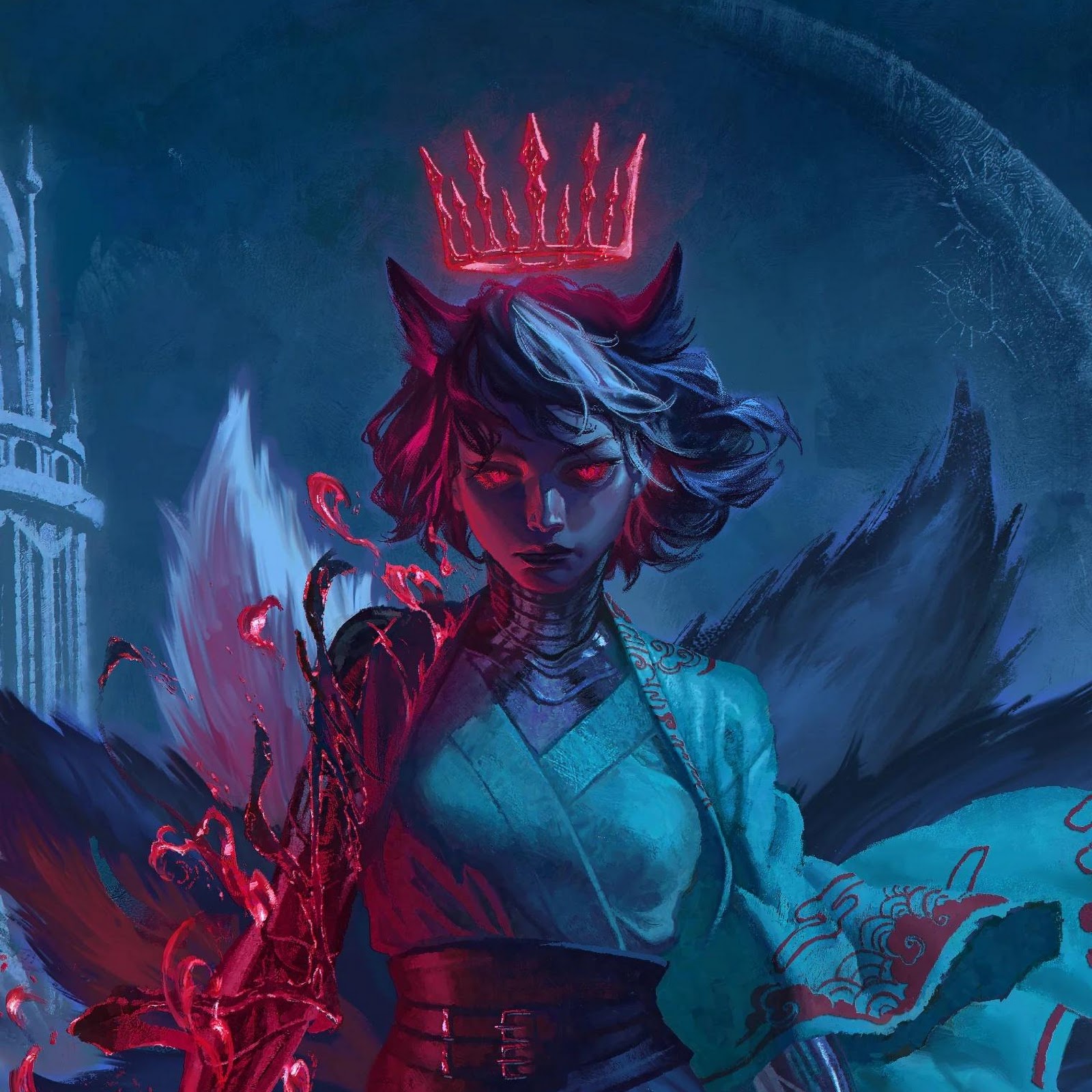 Download Cybernetic Kitsune Warrior In Blue 2K iPhone