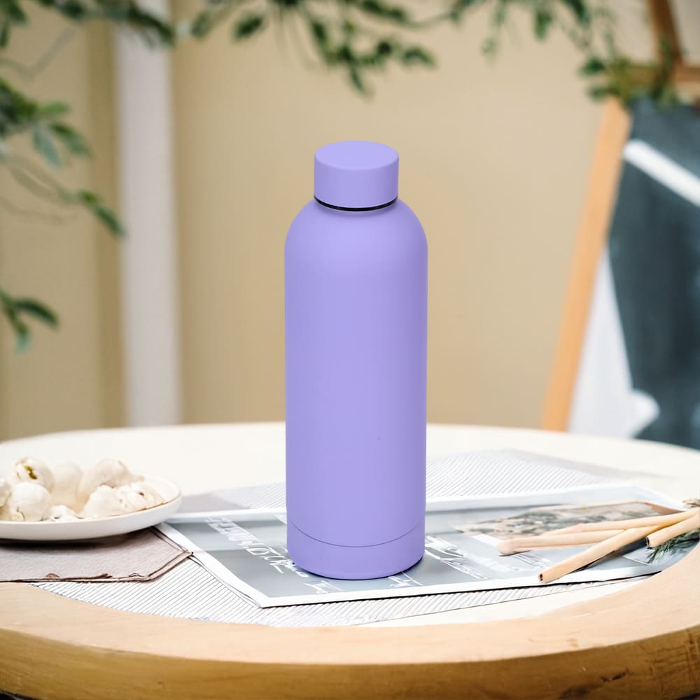 Termo de doble pared de acero inoxidable Link Life™ diseño de botella de 350 mL color morado