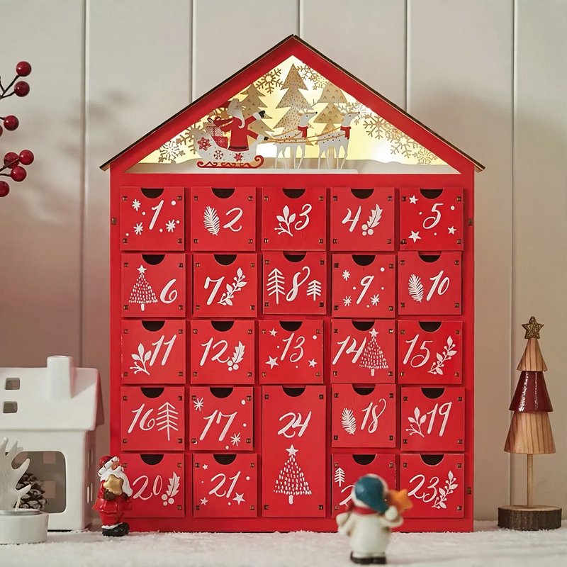 Christmas Advent calendar made of wood, 24 compartments