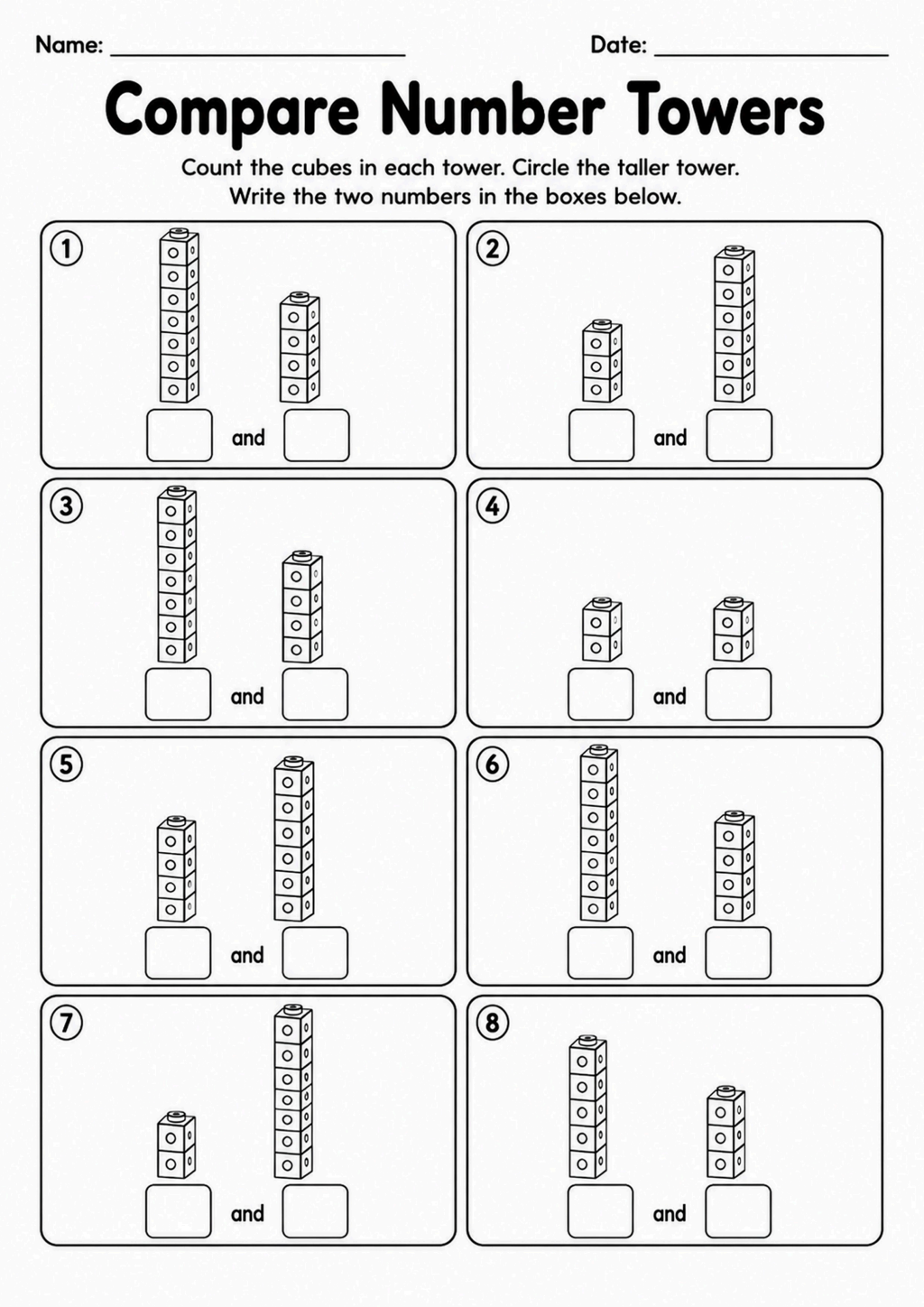 Compare Number Towers Worksheet