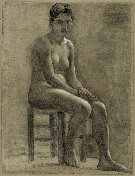 Femme nue assise sur un tabouret les mains croisées modèle 1896