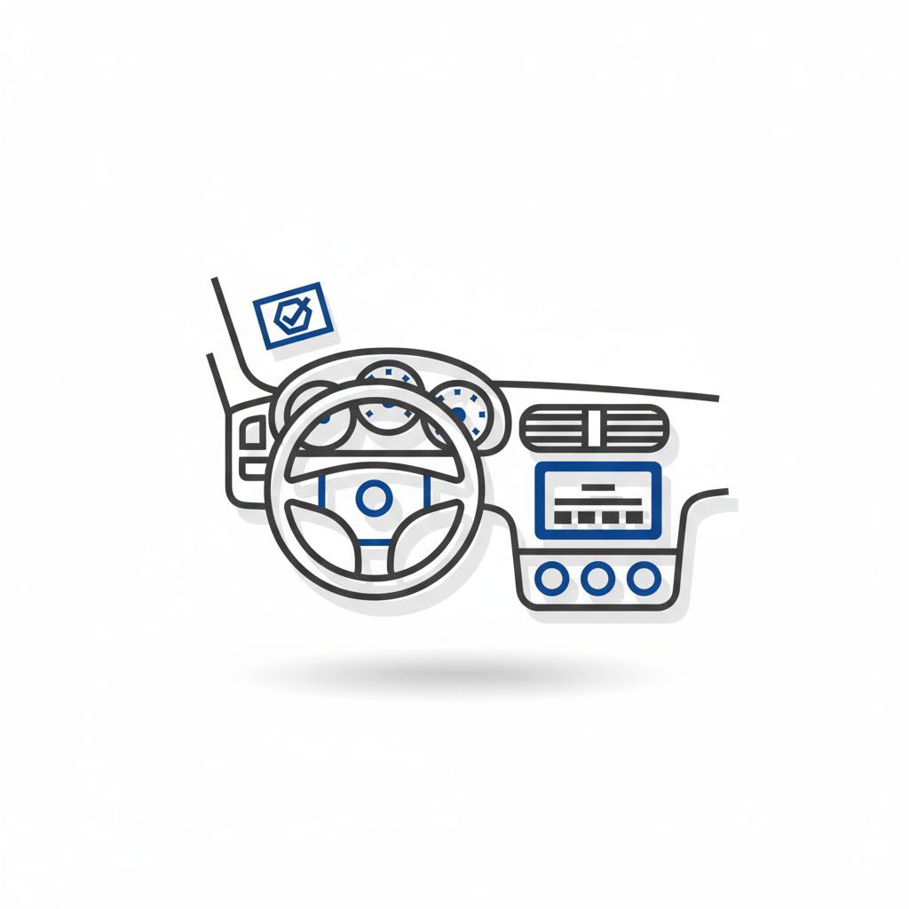 Minimalist vector of a car dashboard and windshield service sticker area showing maintenance records and stylized mileage display lexus is350 f sport for sale