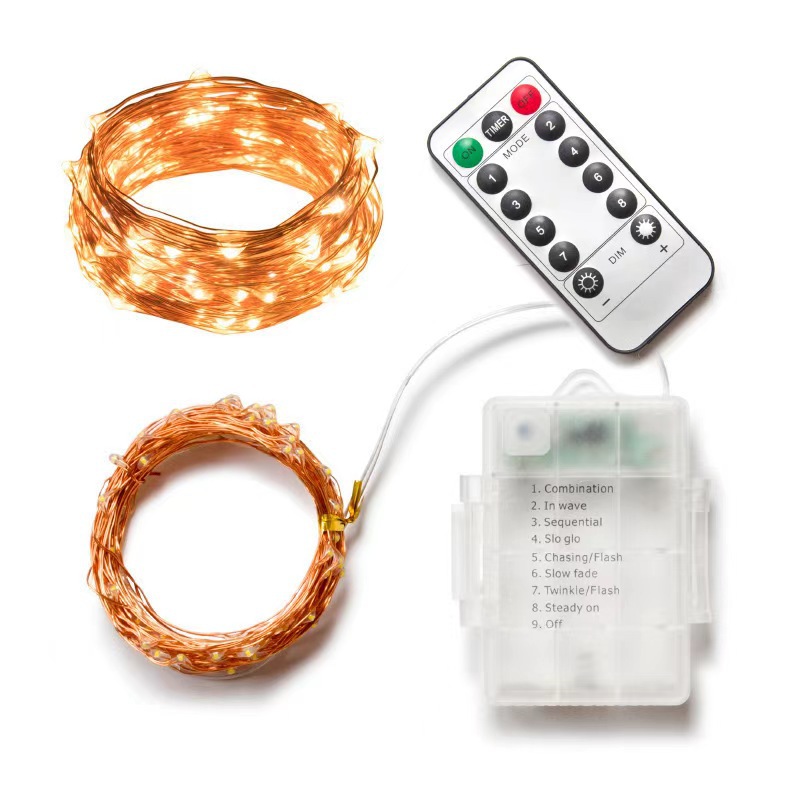 LED Copper Wire String Light with Remote Control and 8 Functions