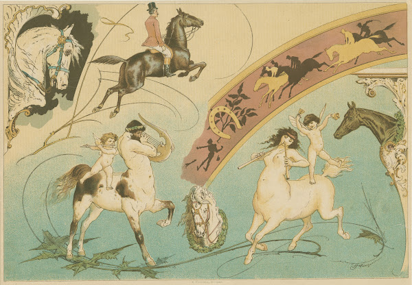 Decorative Design With Centaurs Cherubs Horses And Horseback Riders 1889   1928
